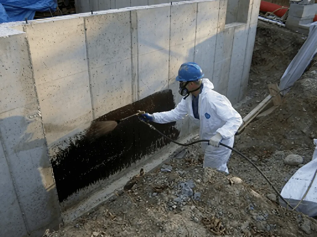 Professional waterproofing the exterior walls of the basement in Sacramento, CA